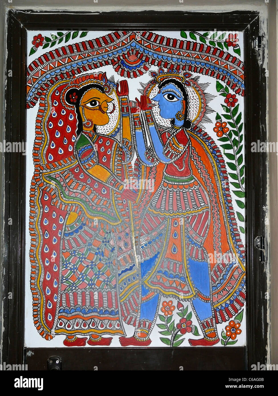 Peinture sur toile, peinture affichée dans un musée, le Madhya Pradesh, Inde Banque D'Images