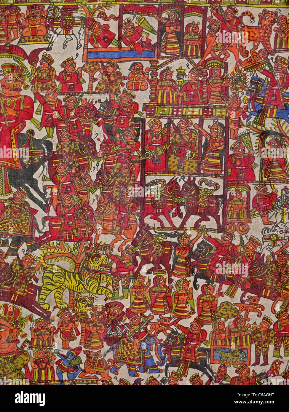 Phadas ou folklorique, peintures PEINTURE, peinture Tissu Phad affichée dans un musée, le Madhya Pradesh, Inde Banque D'Images