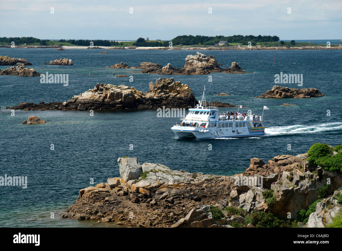 Bateau à passagers, l'île de Bréhat, (Côtes d'Armor, Bretagne, France). Banque D'Images