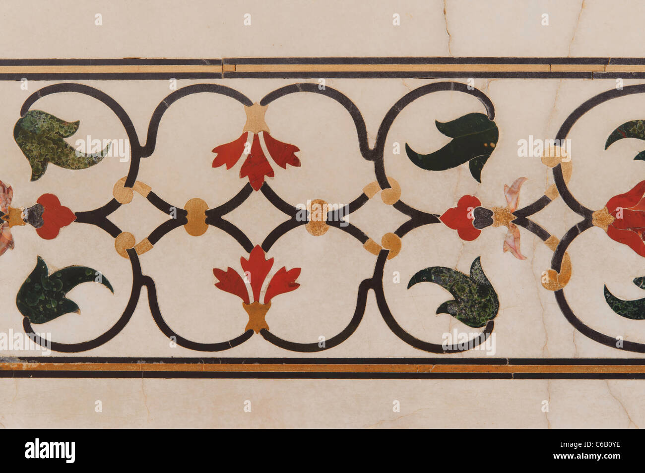 Close up detail de la marqueterie de marbre Taj Mahal Agra Inde Banque D'Images