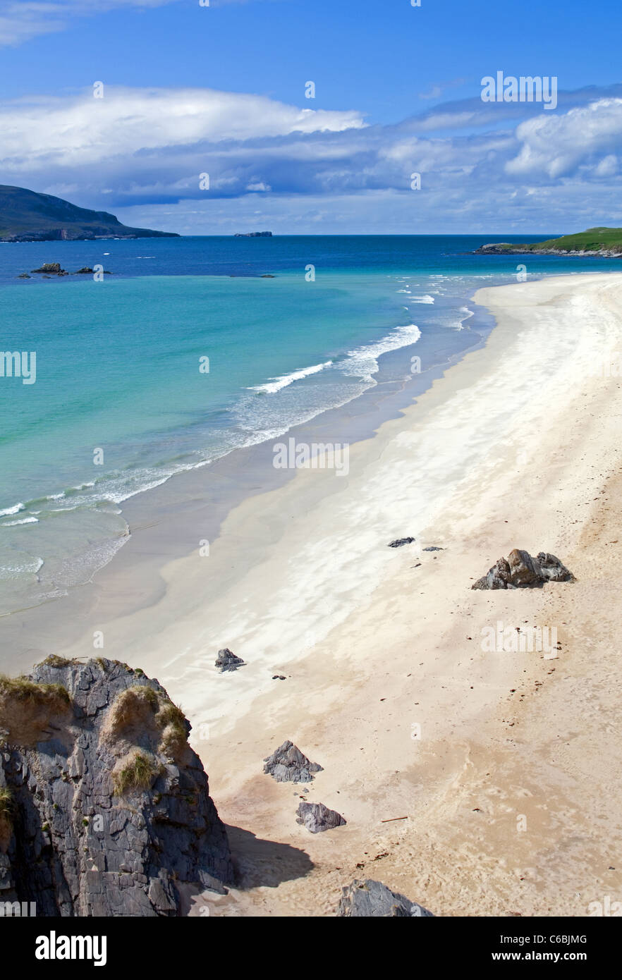Balnakeil Bay, Durness, sur la côte nord, route 500 Sutherland, Cape Wrath péninsule sur la gauche, Faraid la tête vers la droite, les Highlands écossais, UK Banque D'Images