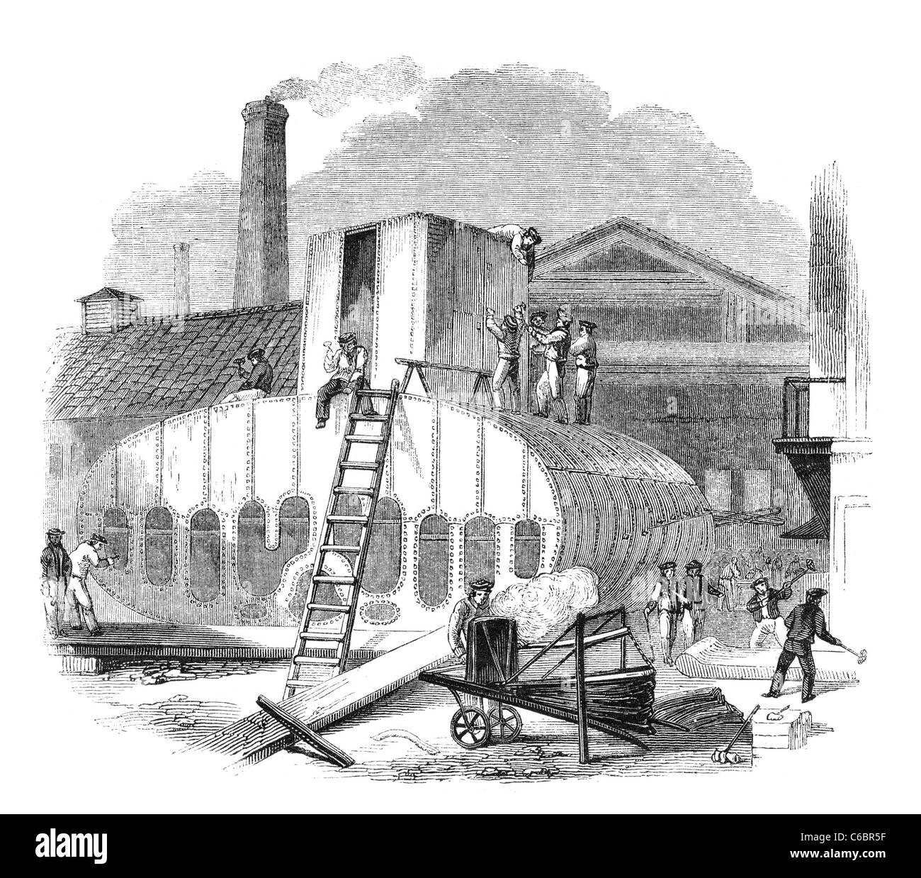 Une journée à la vapeur Clyde-boat works : Vapeur-Chaudronnerie - Vulcan foundry. Gravure d'un magazine anglais imprimé en 1843. Banque D'Images