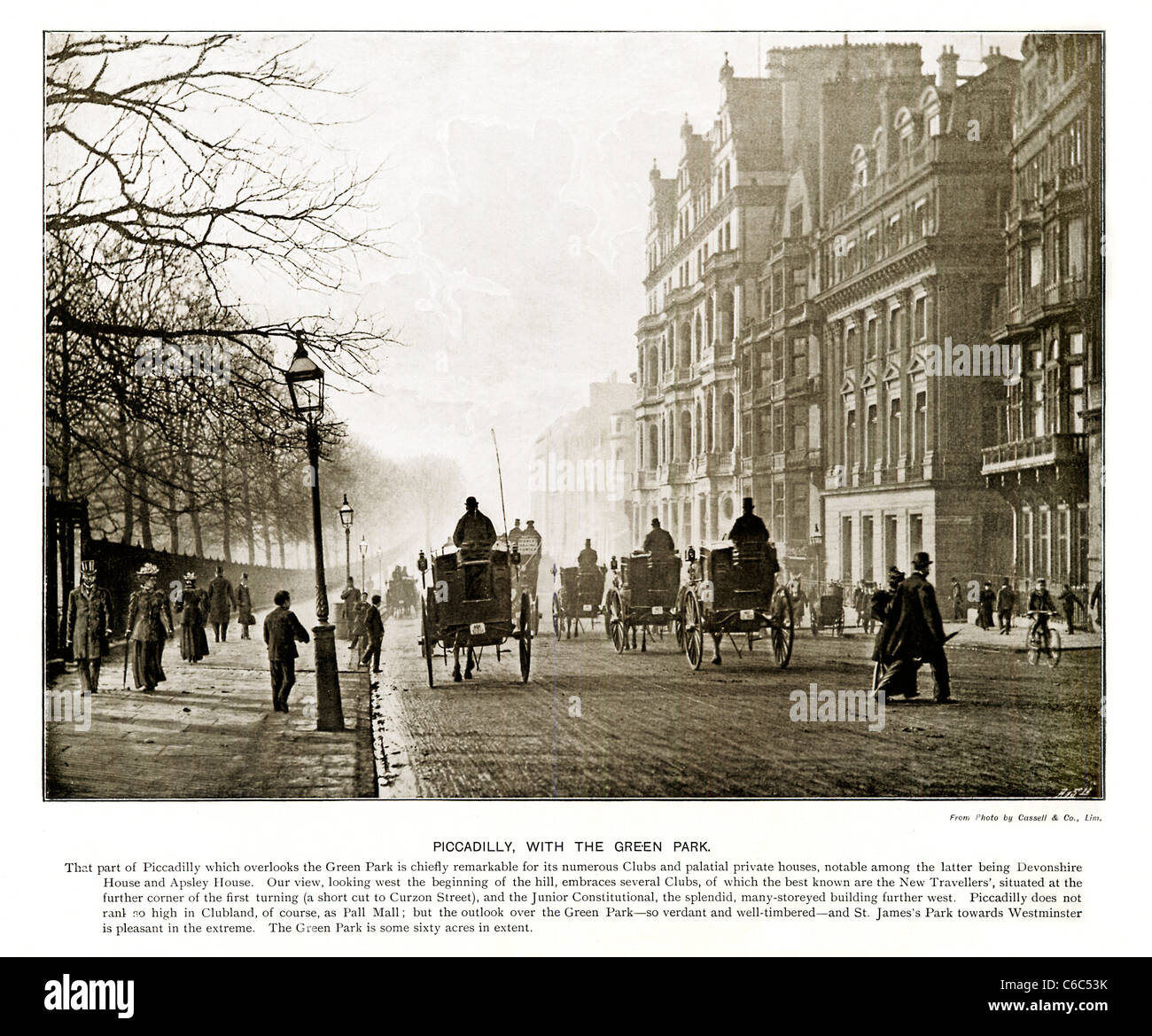 Green Park et Piccadilly London, 1897 photographie victorienne à l'ouest de l'établissement dans la rue en direction de Hyde Park Corner Banque D'Images