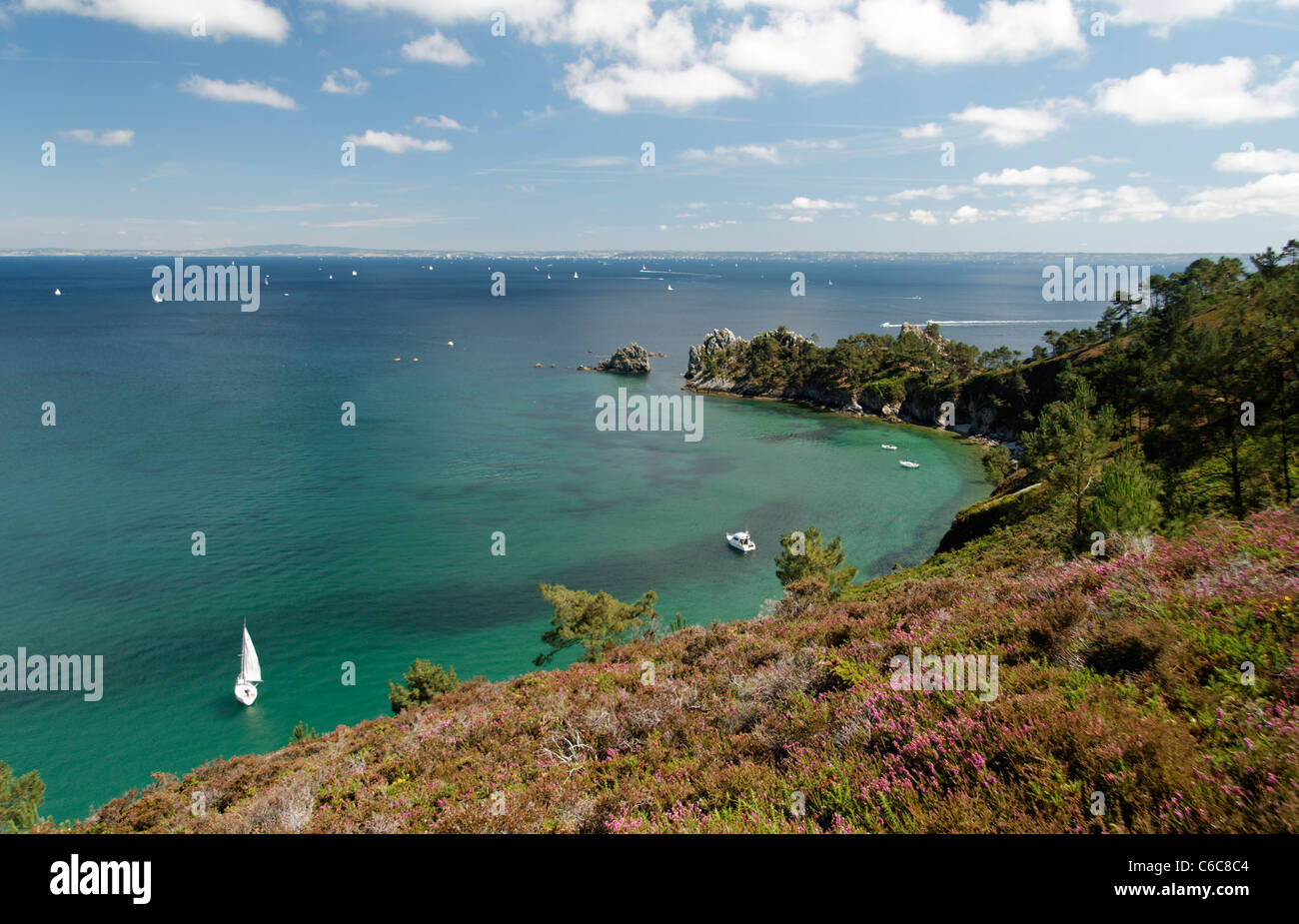 Creek, chemin côtier GR34, de la baie de Morgat, presqu'île de Crozon (Finistère, Bretagne, France). Banque D'Images