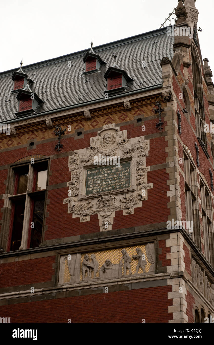 Ornate Building Stone Carving Amsterdam Pays-Bas Hollande Europe Banque D'Images
