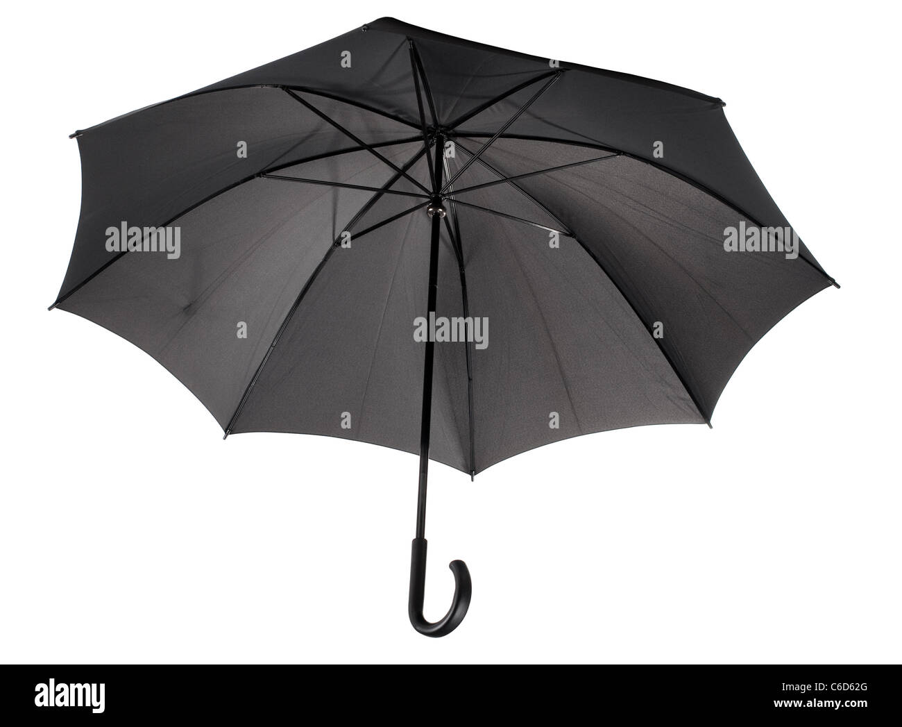Ouvert simple parapluie noir avec poignée incurvée Banque D'Images
