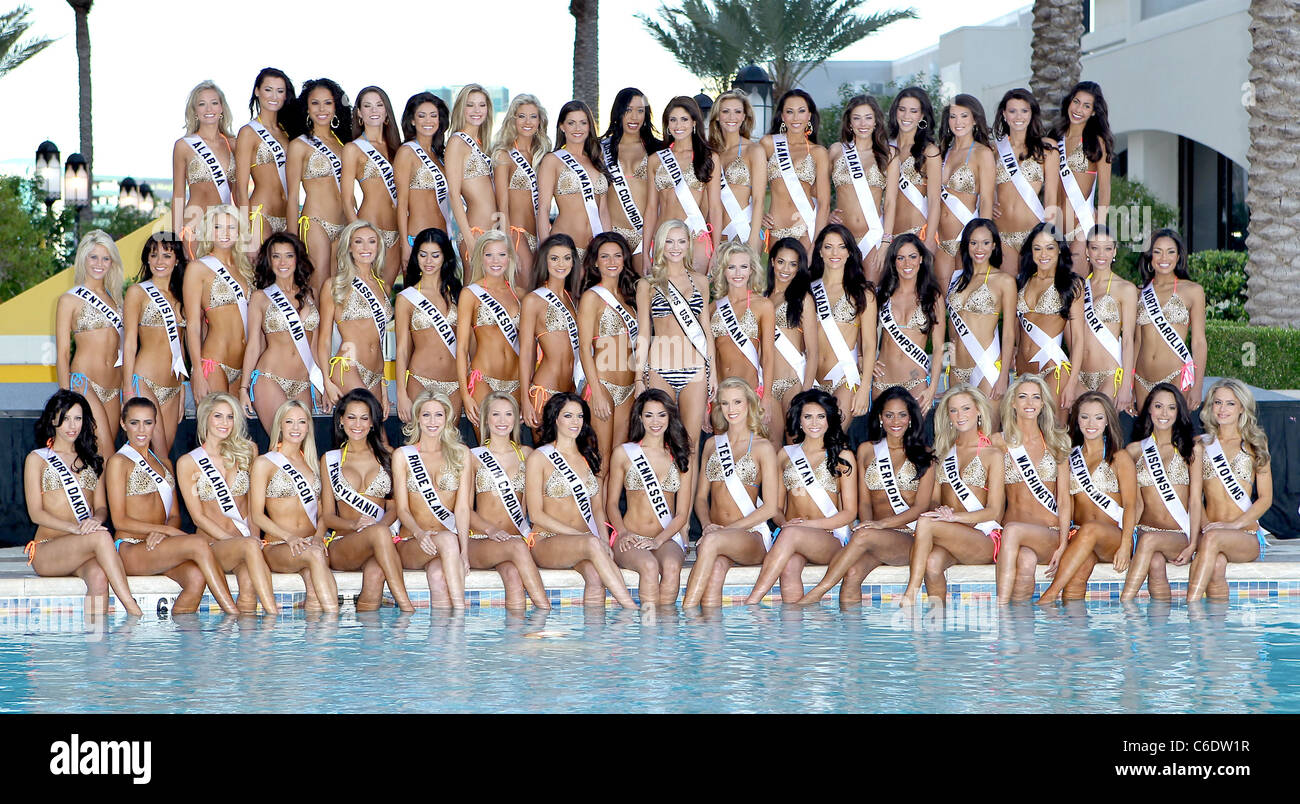 Miss USA 2009 Kristen Dalton, Miss Virginia Audrey Moore, Miss Alaska Sarah Temple, Miss Bretagne, Miss Bell Arizona Arkansas Banque D'Images