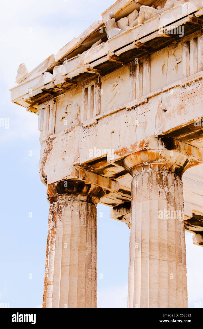 Grèce, Athènes, acropole, des colonnes doriques du Parthénon Banque D'Images