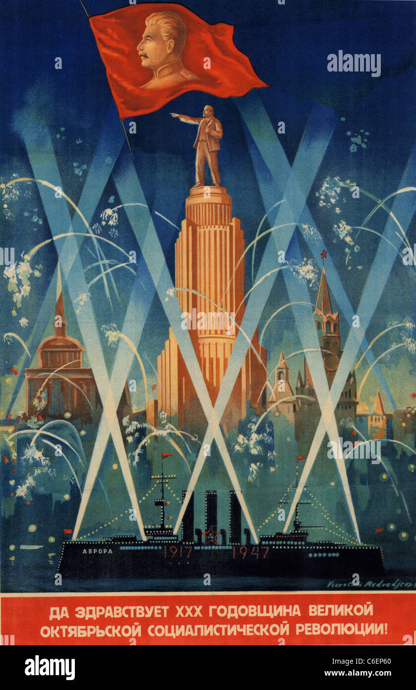 30ÈME CÉLÉBRATION DE LA RÉVOLUTION d'octobre l'affiche en 1947 Banque D'Images