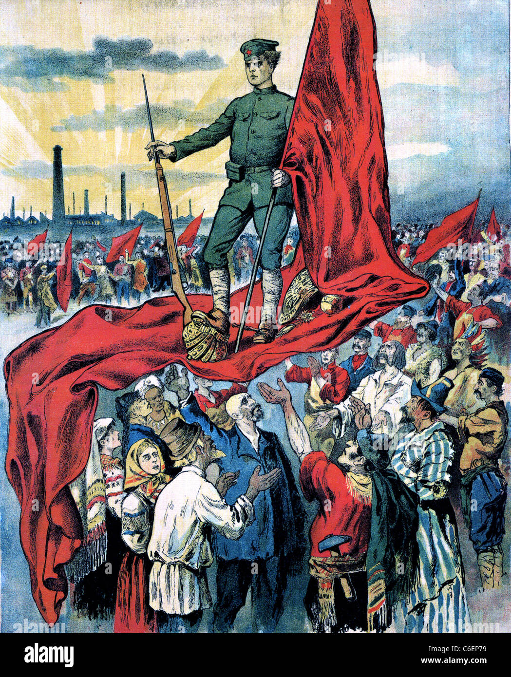Affiche soviétique de 1919 montrant les gens du monde se félicitant de l'Armée Rouge Banque D'Images