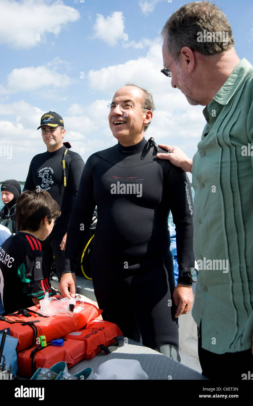 Le Président Felipe Calderon du Mexique avec Peter Greenberg Banque D'Images