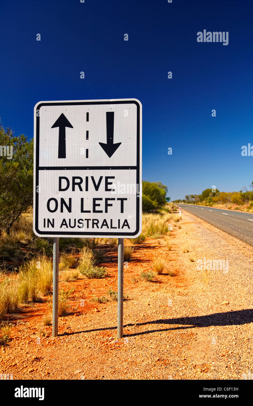 'Drive gauche sur en Australie" signe, Australie Banque D'Images