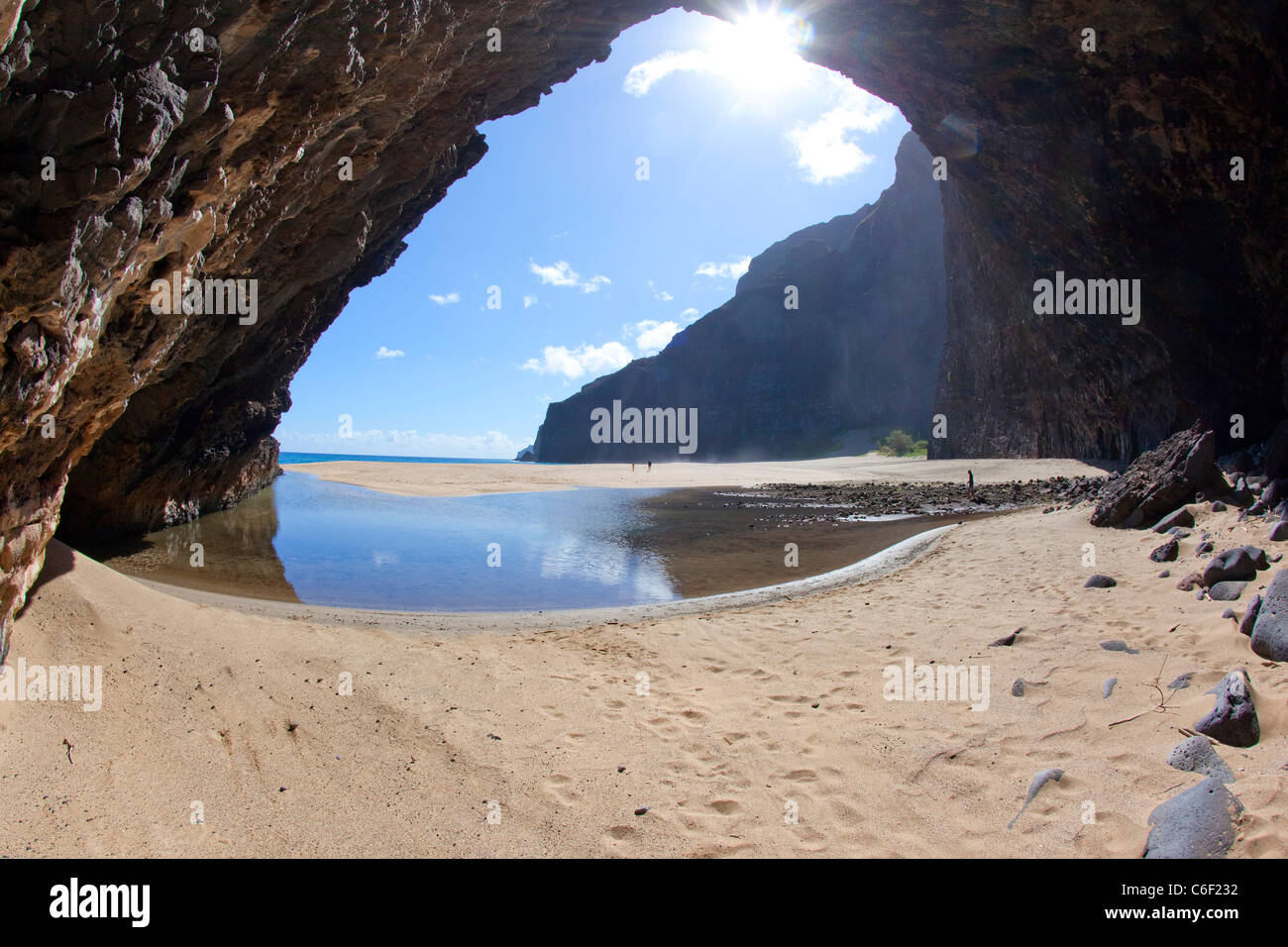 Passage de la mer, plage, côte Napali Honopu, Kauai, Hawaii Banque D'Images