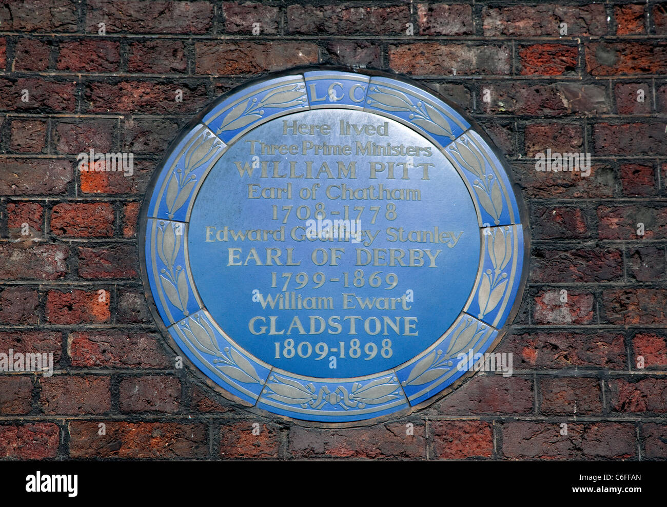 Blue plaque pour les trois premiers ministres, Chatham House, St James's Square, London Banque D'Images