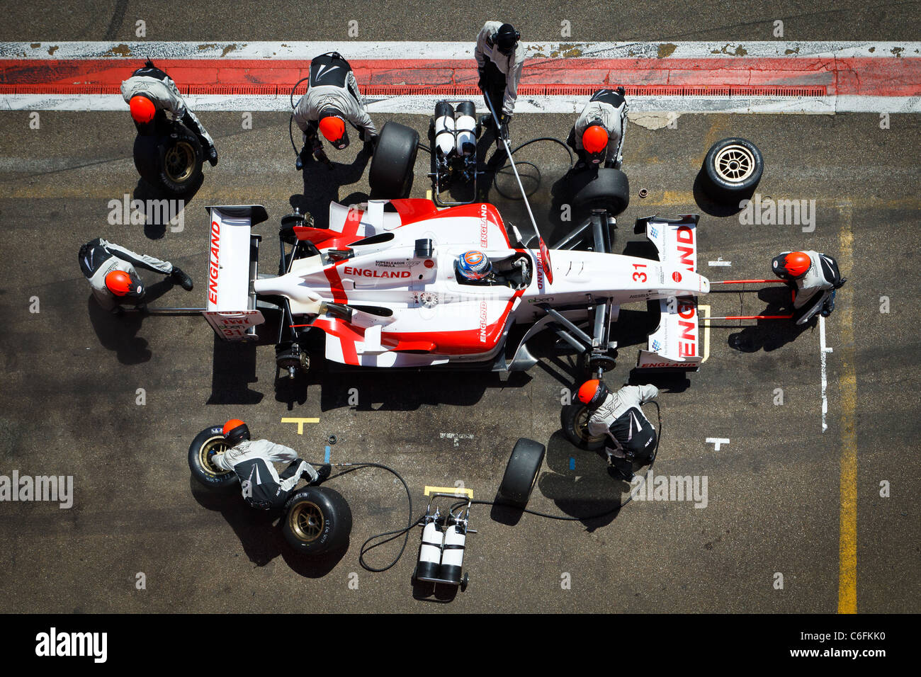 Pit Stop au circuit de Zolder, Belgique Banque D'Images