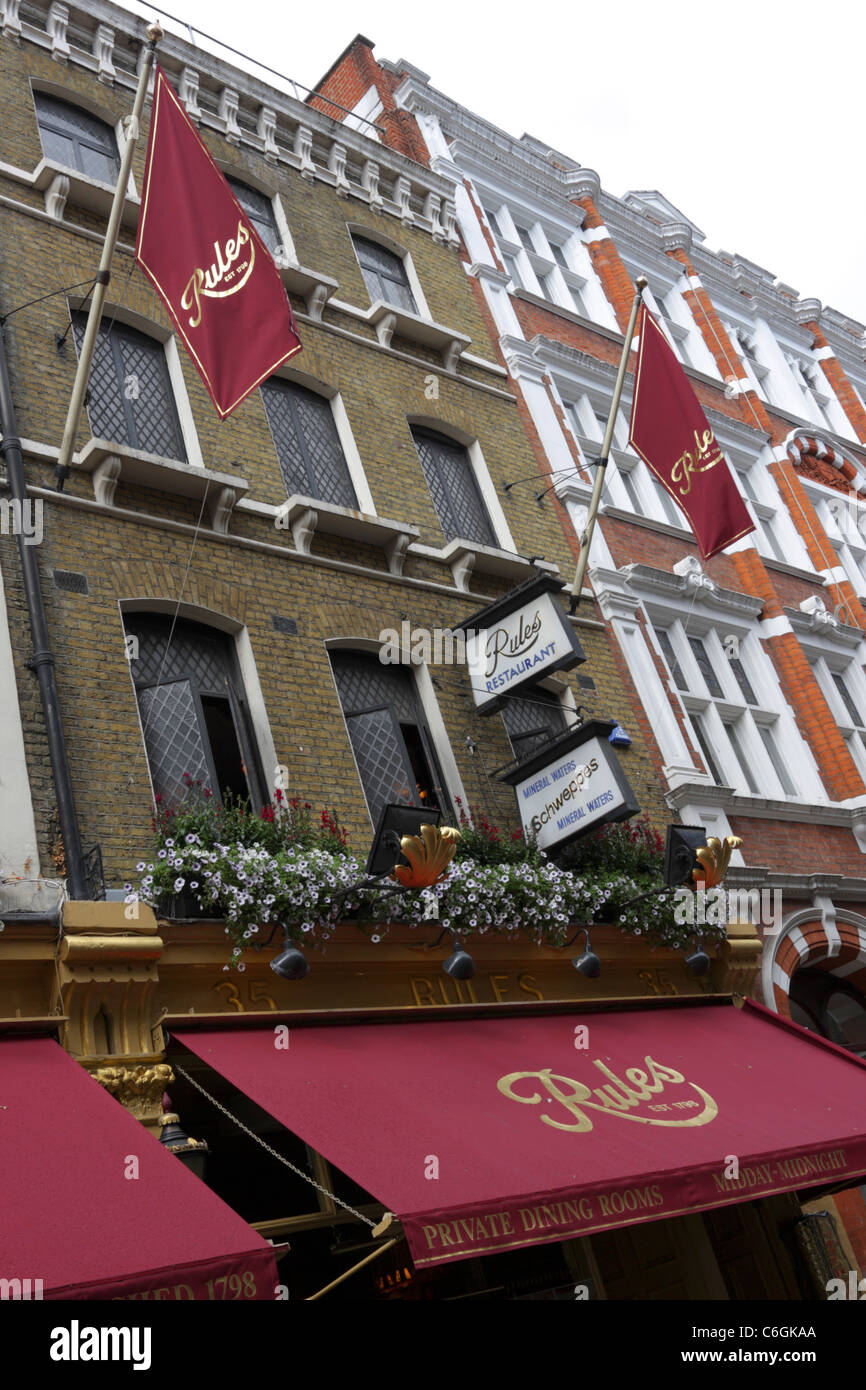 Restaurant règles est le plus ancien restaurant à Londres, établir à la fin du xviiie siècle. Banque D'Images