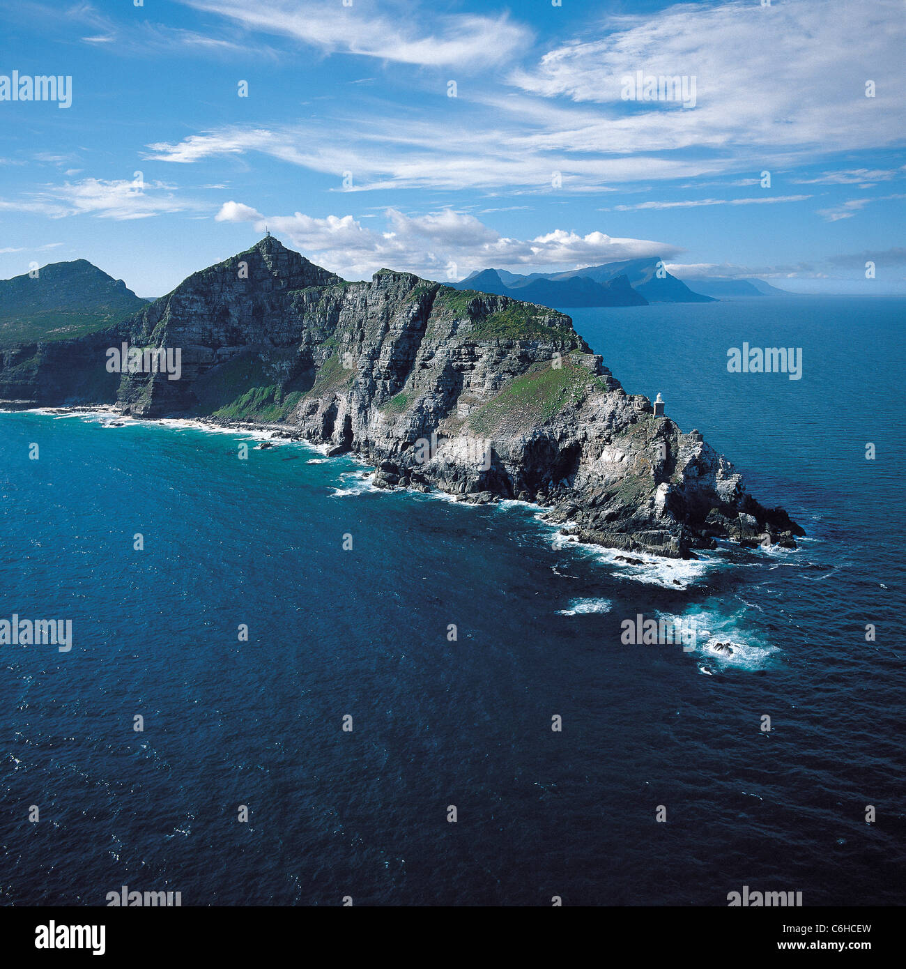 Vue aérienne de la pointe du Cap, Le Cap de Bonne Espérance Nature Reserve, Western Cape, Afrique du Sud Banque D'Images