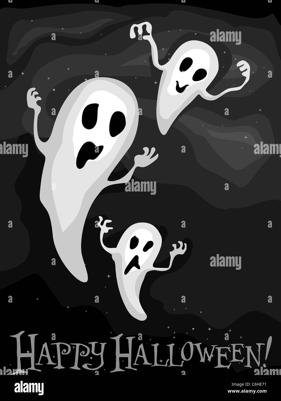 Illustration de fantômes flottant sur un arrière-plan gris Banque D'Images