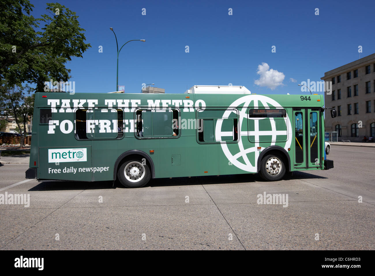 Navette de bus du centre-ville parrainé par le journal gratuit metro Winnipeg Manitoba canada Banque D'Images