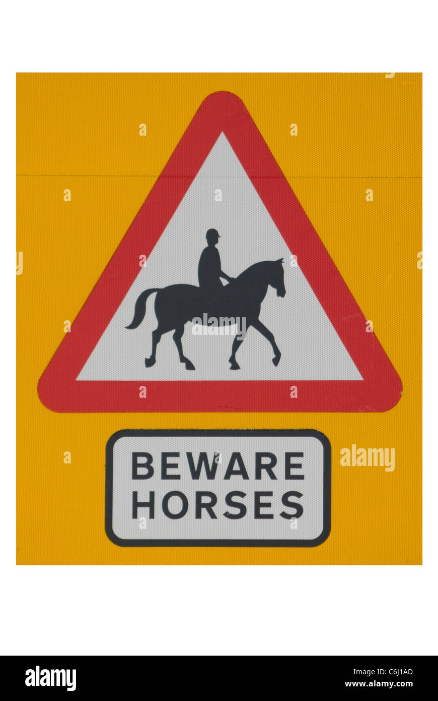 Méfiez-vous du trafic routier Chevaux UK signe signes Banque D'Images