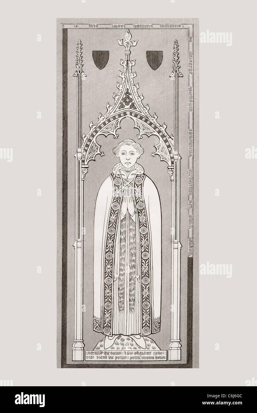 Après avoir gravé sur cuivre tombe de William de Fulbourn dans Fulbourn Église, Cambridgeshire, Angleterre. Banque D'Images