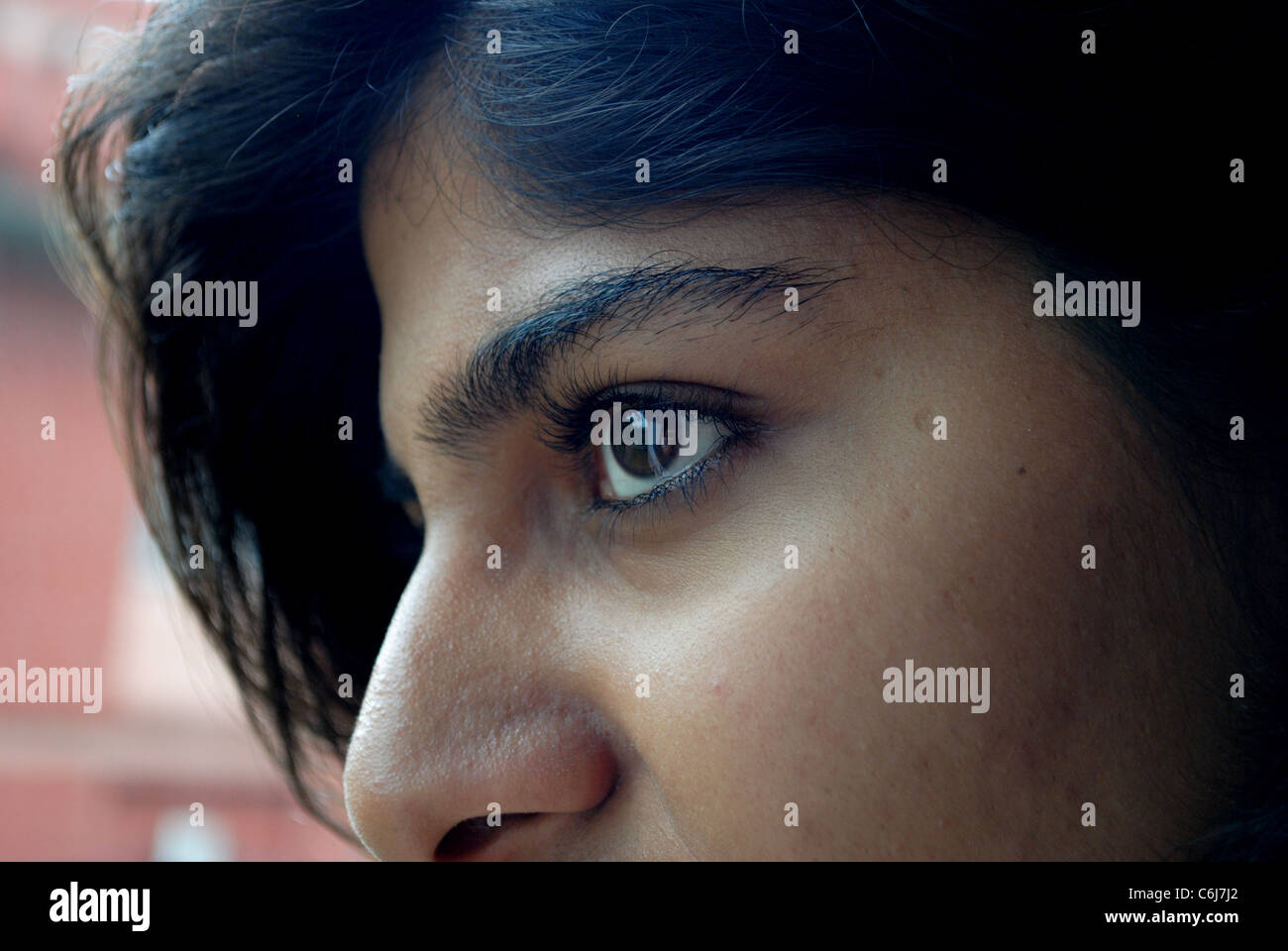 Beaux yeux noirs d'une jeune Indienne, les yeux d'un étudiant indien. Banque D'Images