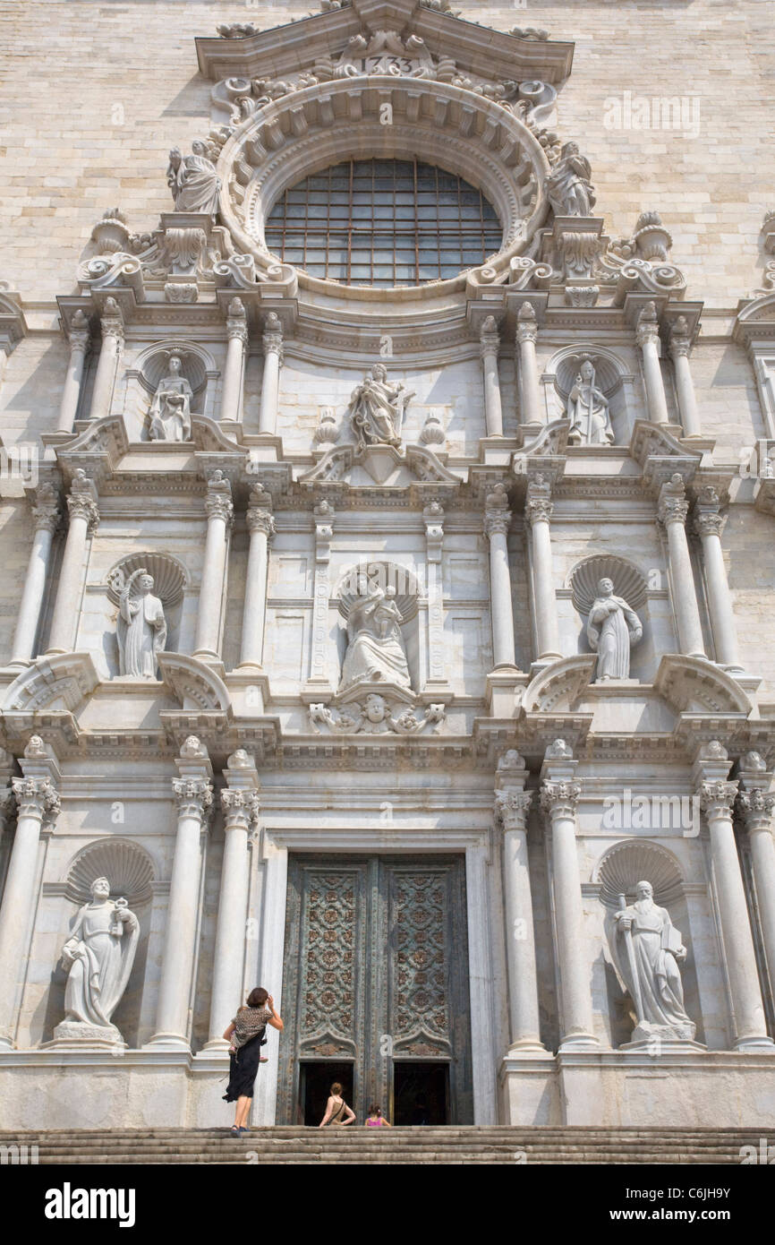 Façade de la cathédrale, Gérone, Catalogne, Espagne Banque D'Images