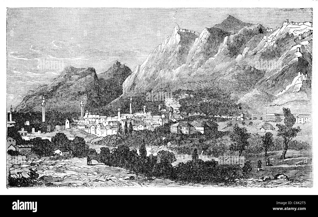Ancienne ville d'Antioche sur l'Oronte, actuellement connue sous le nom de Antakya, en Turquie. Gravure d'époque. Banque D'Images