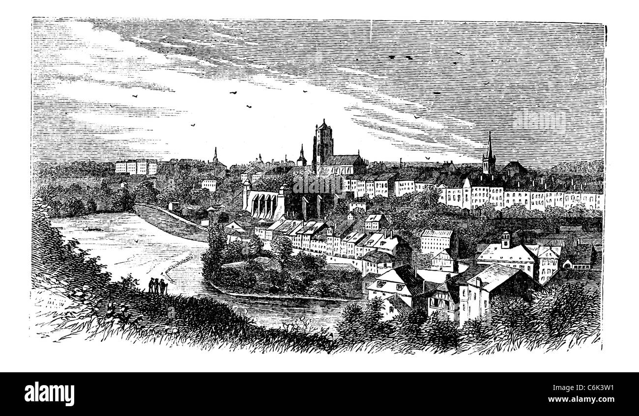 La ville de Berne, à la fin des années 1800, la Suisse, l'ancienne illustration gravée de la ville, Berne, Suisse. Banque D'Images
