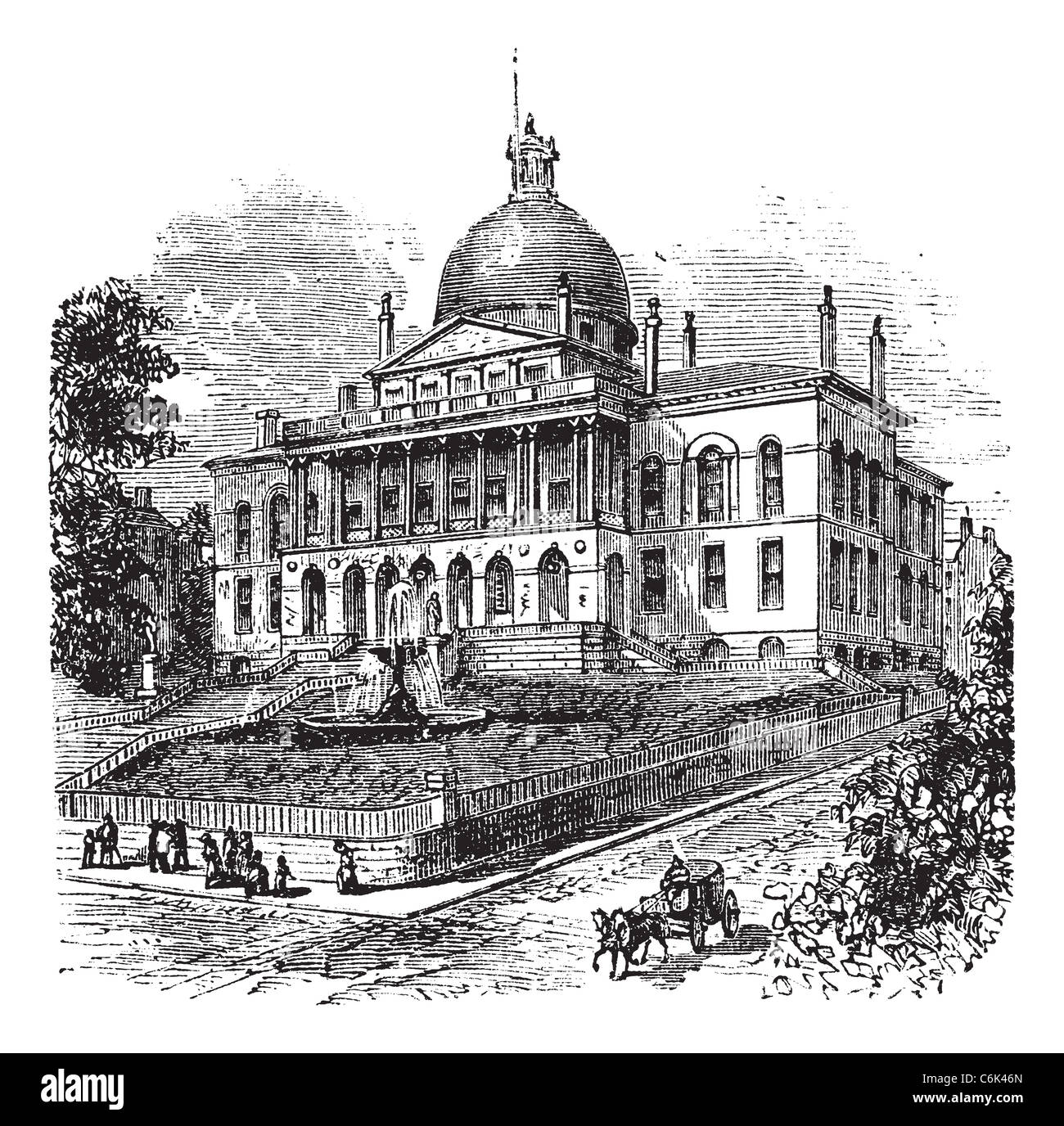 State House ou du Massachusetts State House ou le nouvel État House, Beacon Hill, Boston, Massachusetts, USA vintage la gravure. Banque D'Images