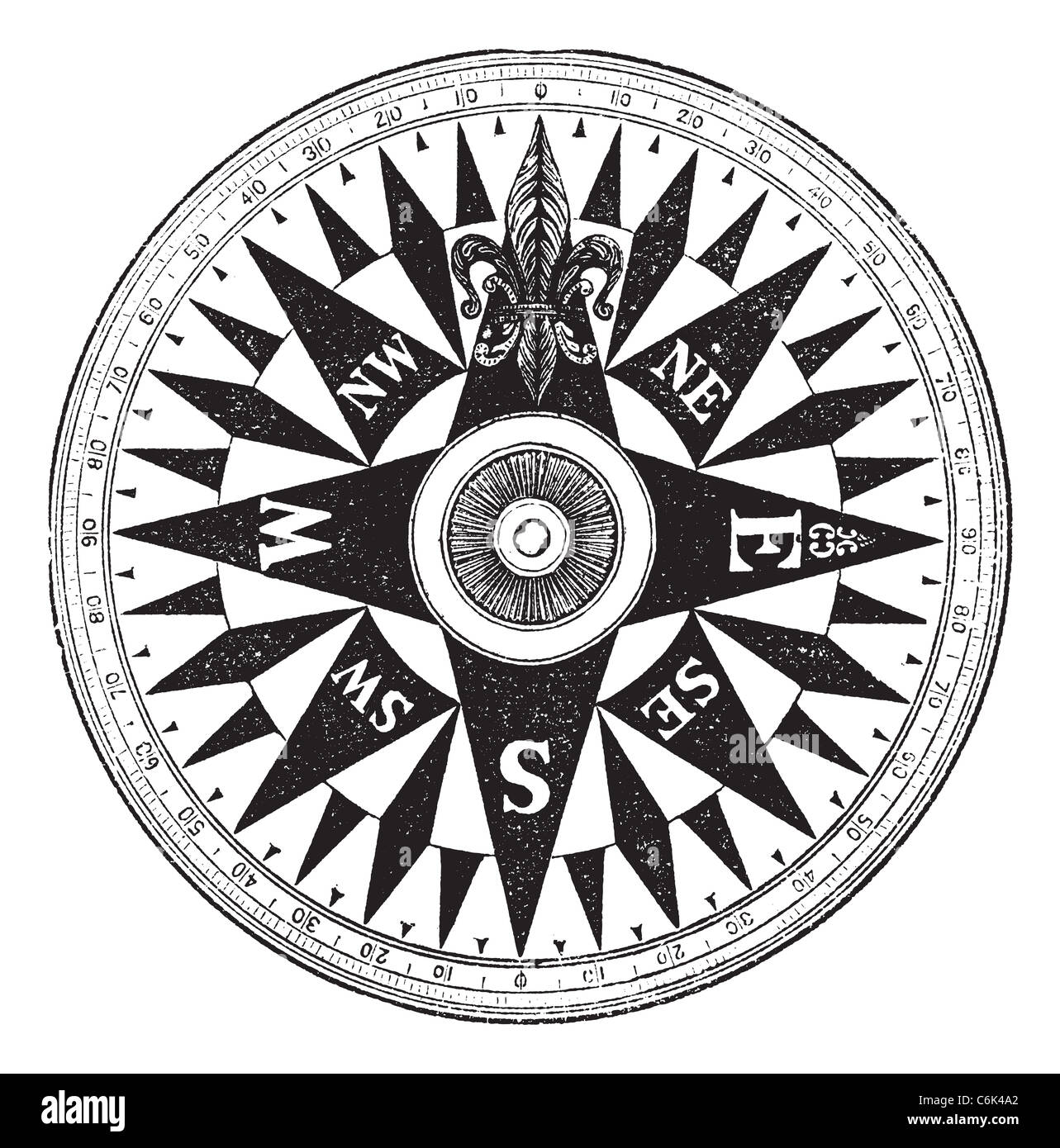 La Marine britannique Compass, vintage engraved illustration de marine britannique Compass, isolé sur un fond blanc. Banque D'Images
