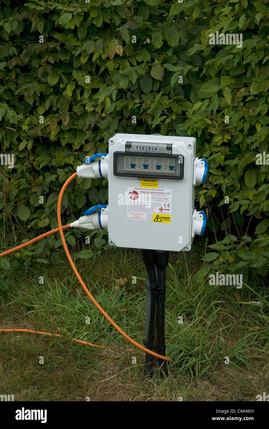 Point de raccordement électrique Camping Banque D'Images