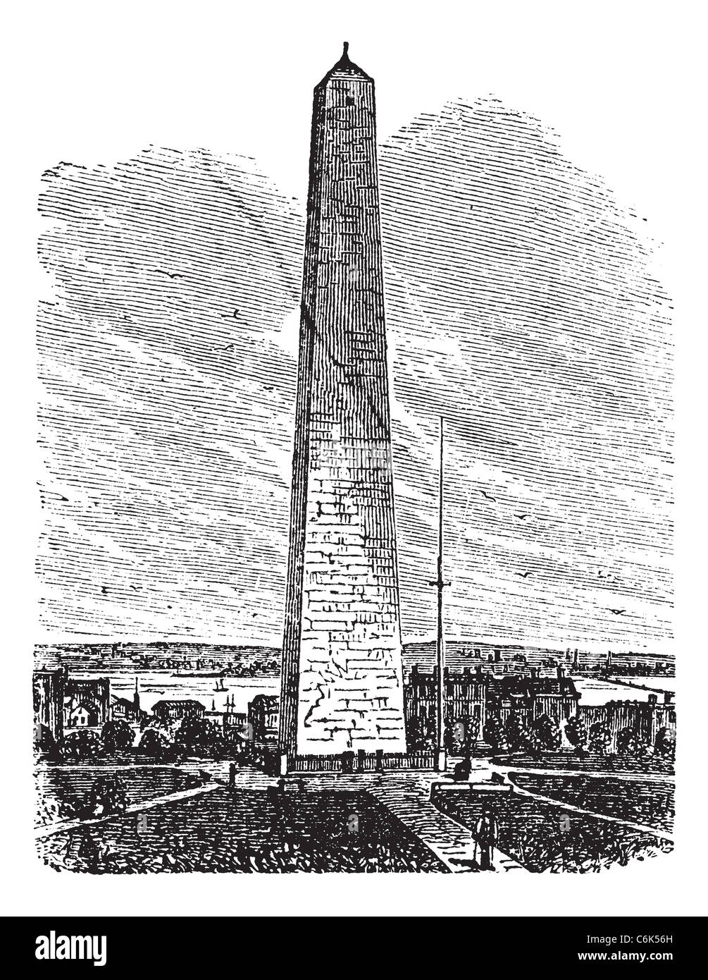 Bunker Hill Monument, ancien gravé illustration de Bunker Hill Monument, Charlestown, Massachusetts, 1890. Banque D'Images