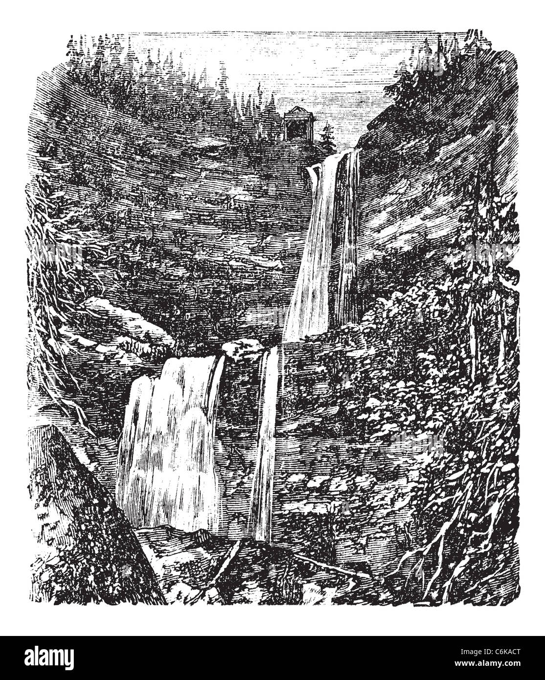 Kaaterskill Falls vintage Catskill ou la gravure. Vieille illustration gravée de belles cascades de catskill. Banque D'Images