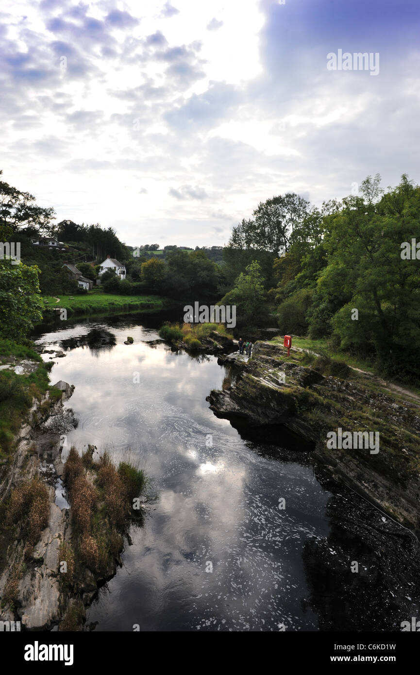 La rivière (ou) d'Afon Teifi de Cenarth pont qui la frontière entre Carmarthenshire Ceredigion et dans l'ouest du pays de Galles UK Banque D'Images