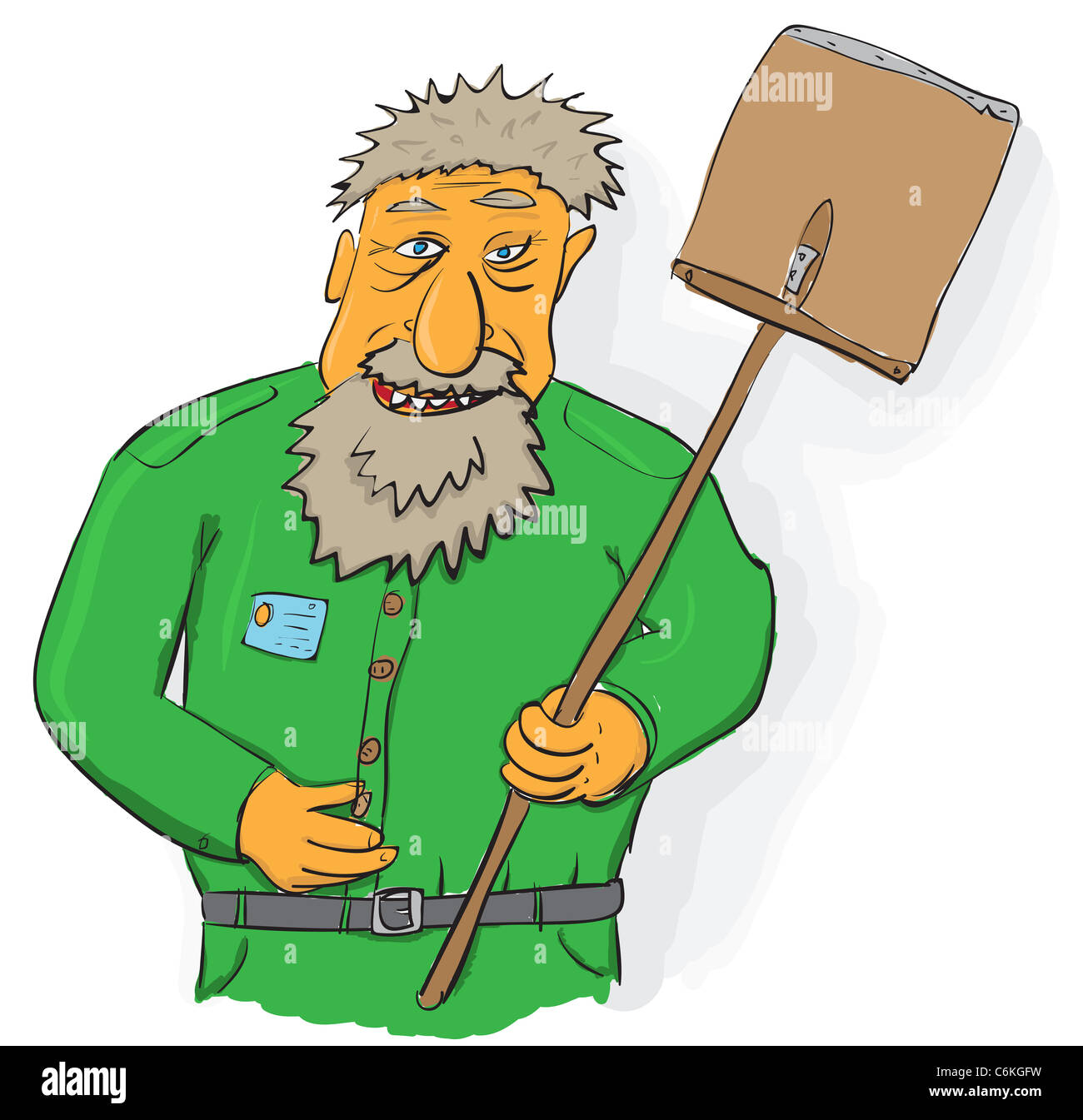 Art - janitor avec une grande pelle en bois Banque D'Images