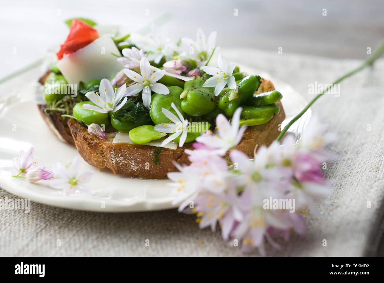 Fève et herb tartines de fleurs sauvages Banque D'Images