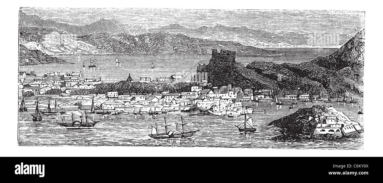 Christiansted dans les îles Vierges américaines, au cours des années 1890, vintage la gravure. Vieille illustration gravée de Christiansted. Banque D'Images