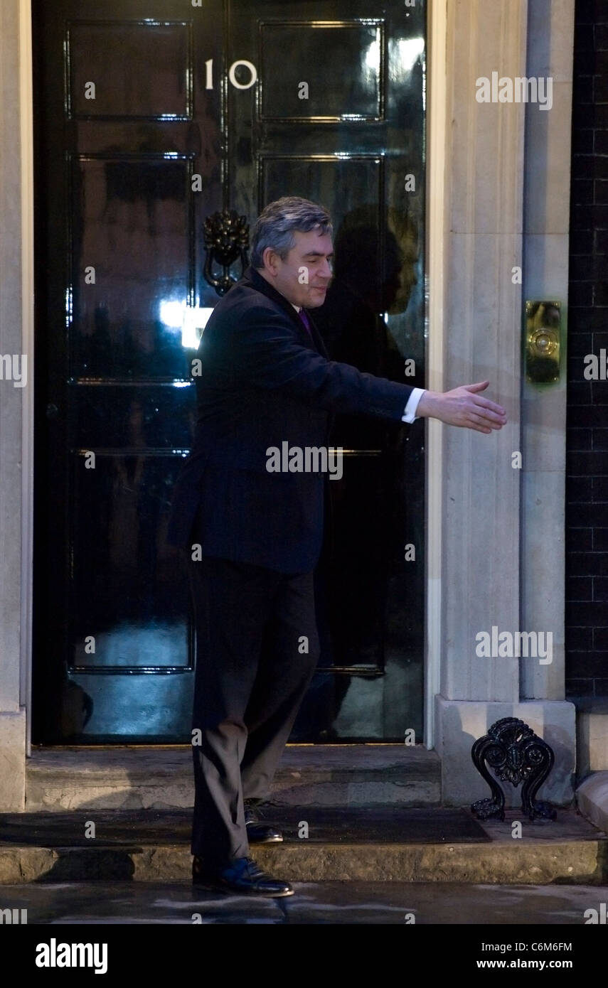 Le premier ministre Gordon Brown se félicite de Boyko Borisov, premiers ministres de la Bulgarie au 10 Downing Street. Londres, Angleterre - Banque D'Images