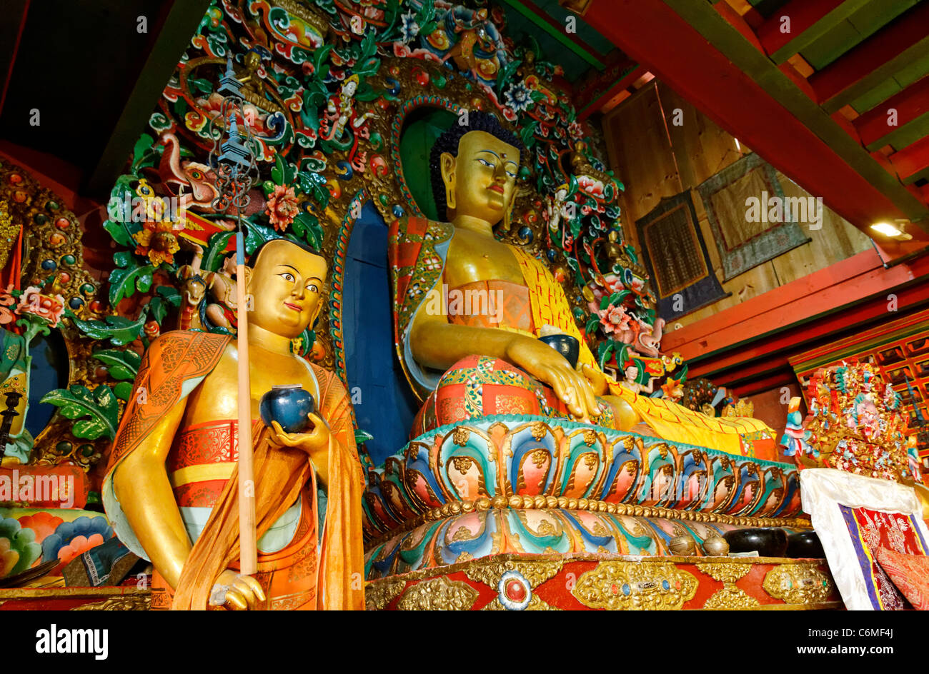 Intérieur du Monastère de Tengboche, Région de l'Everest, au Népal Banque D'Images