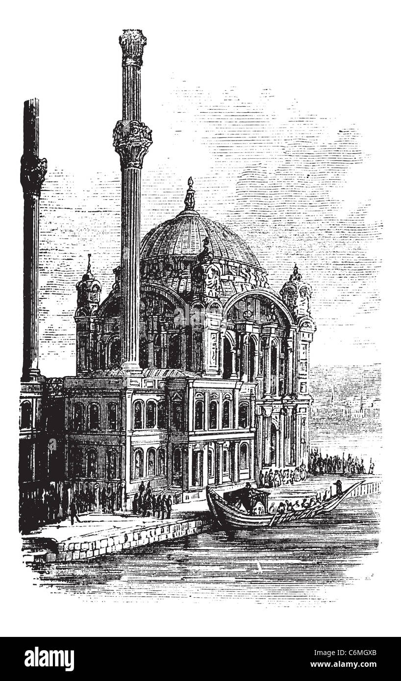 Mosquée Sultan Ahmed ou Mosquée bleue à Istanbul, en Turquie, au cours des années 1890, vintage la gravure. Vieille illustration gravée de la Su Banque D'Images