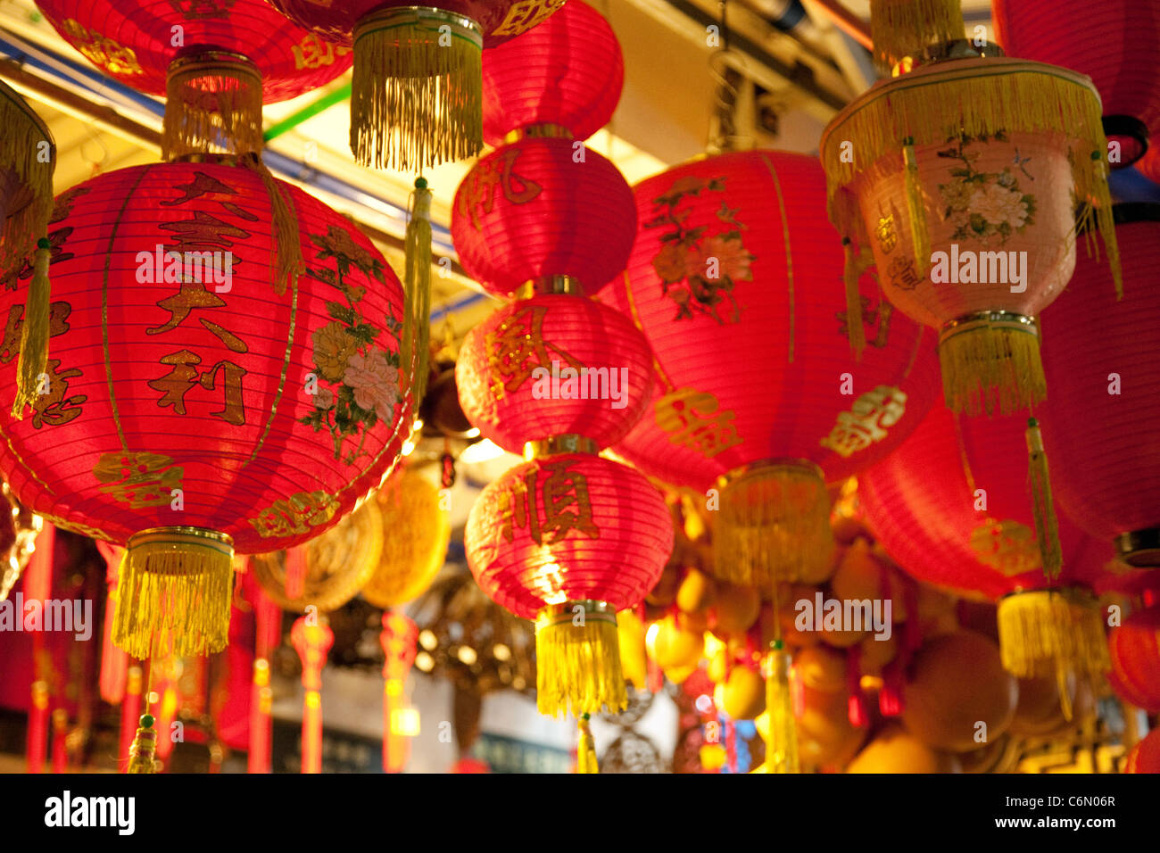 Lampions rouges dans Chinatown, Singapour Banque D'Images