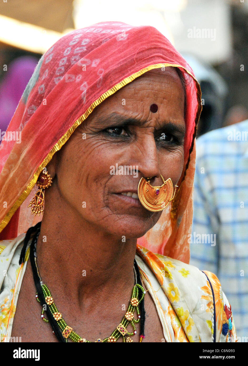 Portrait femme tribal Sarder Jodhpur Rajasthan Inde Du Marché Banque D'Images