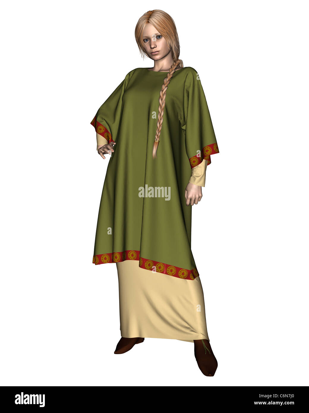 Saxon ou Viking Femme en tunique verte Banque D'Images