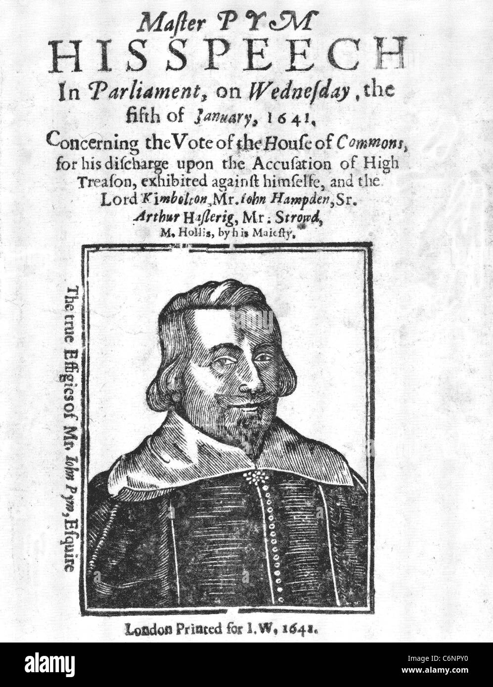JOHN PYM (1584-1643) La brochure de son discours dans le Long Parlement le 5 janvier 1641 Banque D'Images