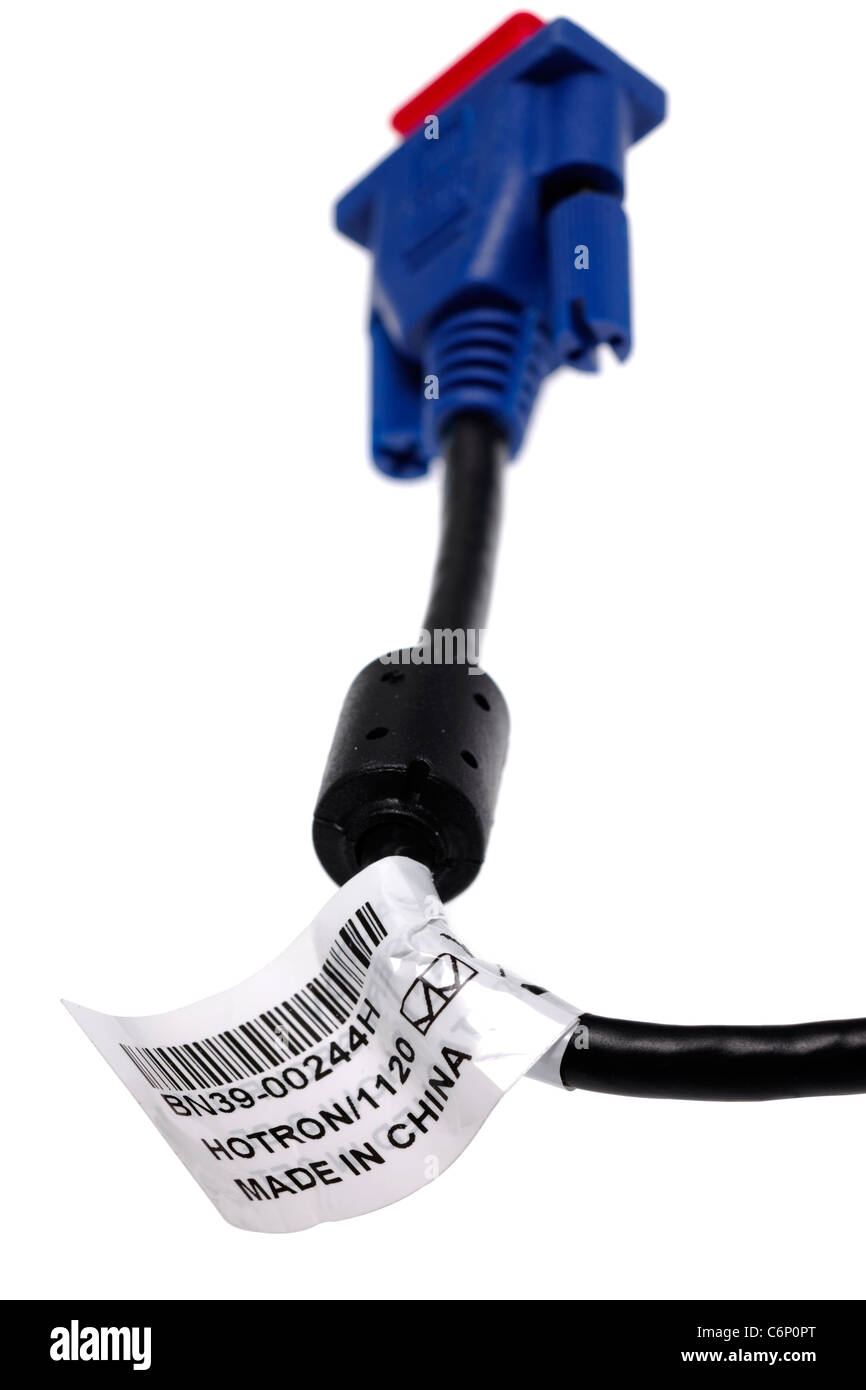 Fabriqué en Chine label d'un câble VGA noir Banque D'Images