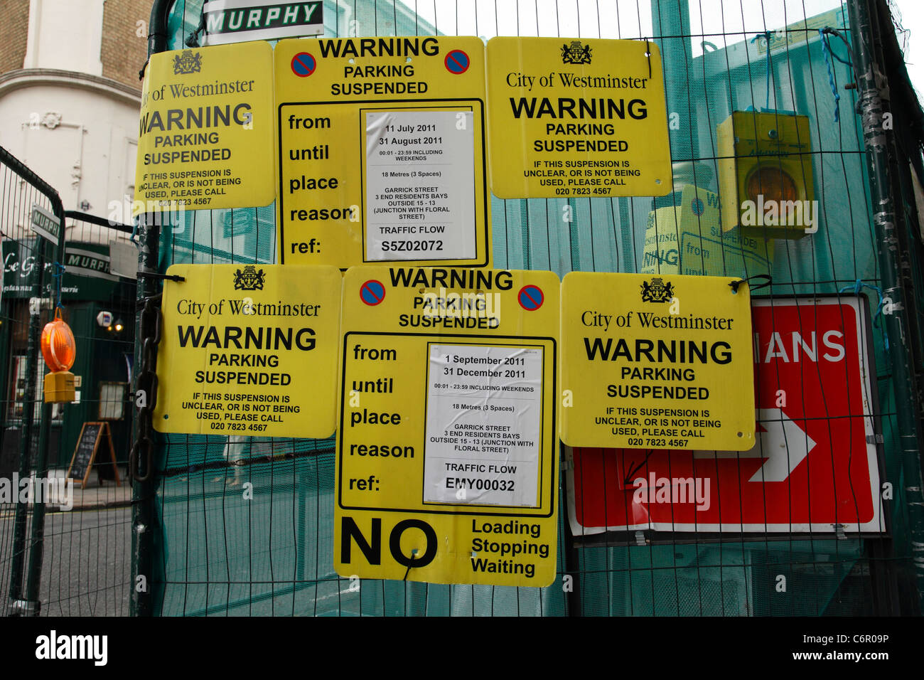 City of westminster parking informations inscription dans une rue de Londres, Angleterre, Royaume-Uni Banque D'Images