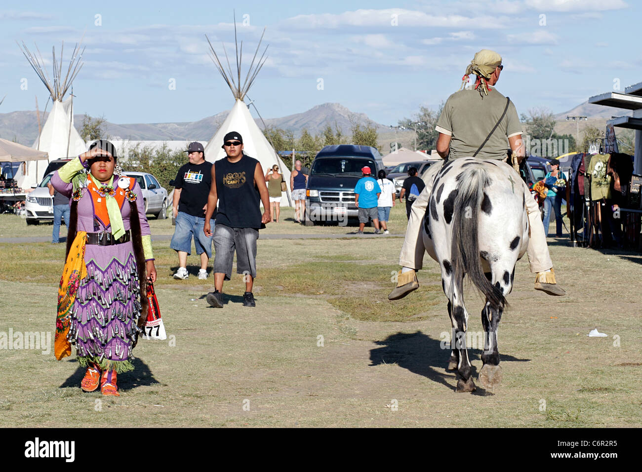 Les Américains indigènes lors de l'Assemblée Shoshone-Bannock Festival tenu à Fort Hall, New York. Banque D'Images