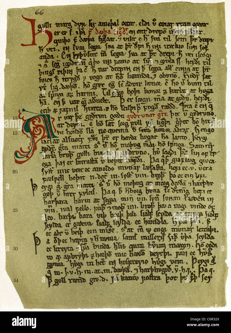 Ce télécopieur 1910 présente le plus ancien texte manuscrit d'une page de la Poétique Eddas. Banque D'Images