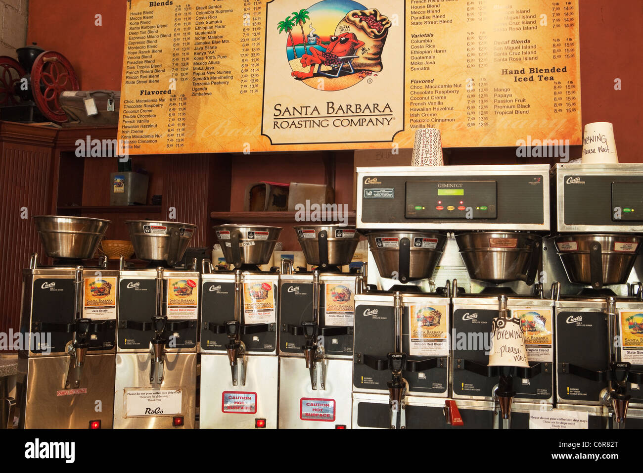 Sélection de café, Santa Barbara, entreprise de torréfaction Santa Barbara, Californie, États-Unis d'Amérique Banque D'Images